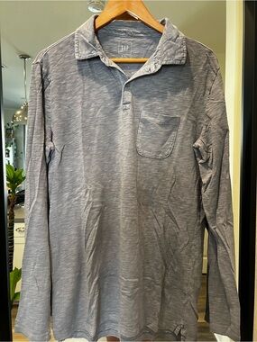 GAP Men's Long-Sleeve Polo Shirt - Heather Gray